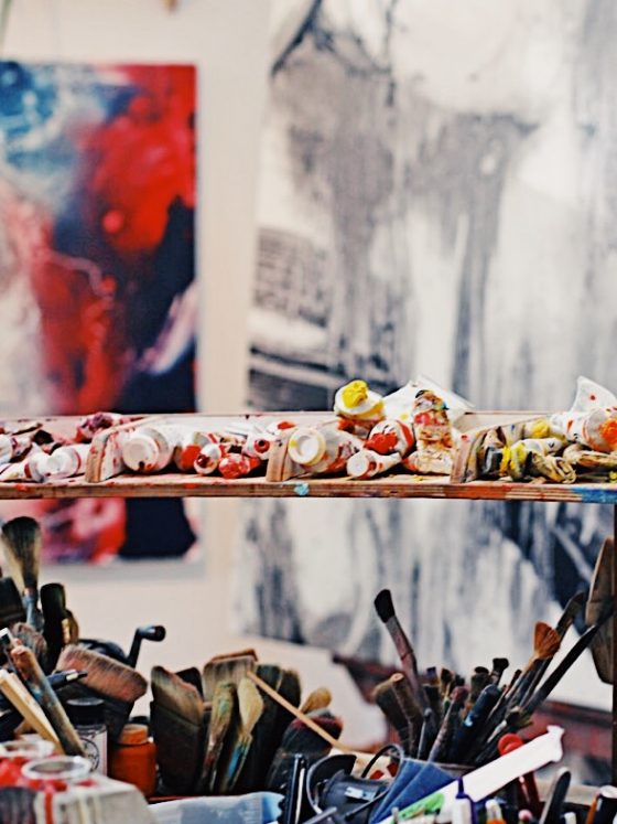 jeff muhs studio artist painting paint brushes