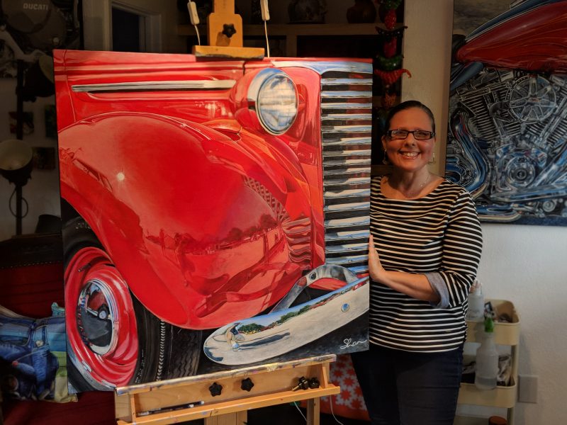 art artist vehicles painting acrylic female cars sports classic realistic